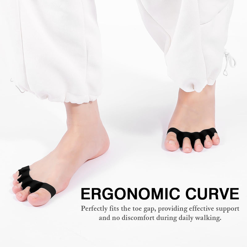 2PCS Toe Spacers for Women and Men, Toe Separators for Pedicure, Bunion Corrector, Hammer Toe Straightener, Plantar Fasciitis, Toe Spreaders for Foot Pain Relief and Foot Health. Black 2