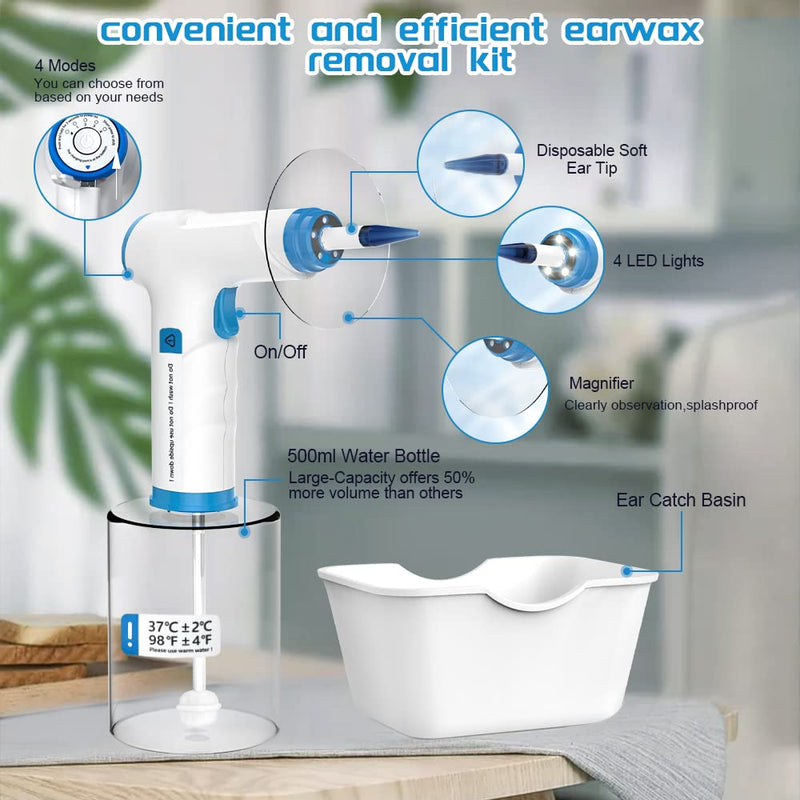 [Australia] - Earwax Remover, Electric Ear Cleaning Set, 4 Cleaning Mode Settings, Rechargeable Ear Cleaner, Safe, Effective Ear Cleaner, With 9+1 Ear Tips and Water Catching Basin 10 Disposable Tips 