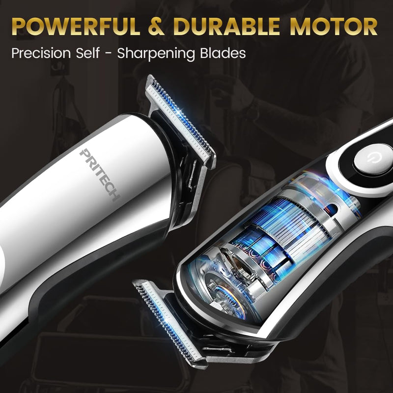 [Australia] - PRITECH Beard Trimmer for Men, 3 in 1 Hair Clipper for Men, Nose Hair Trimmer, Micro Shaver, Men's Grooming Kit, Wireless Electric LED Display, IPX6 (Silver) 