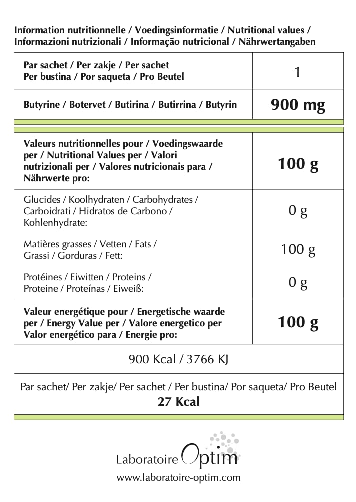 OPTIM Butycaps Butyrate Supplement UK for Gut Health | 30 sachets with microencapsulated Tributyrin 900mg | butyric Acid Postbiotic | Leaky Gut Repair, Debloat, Colon