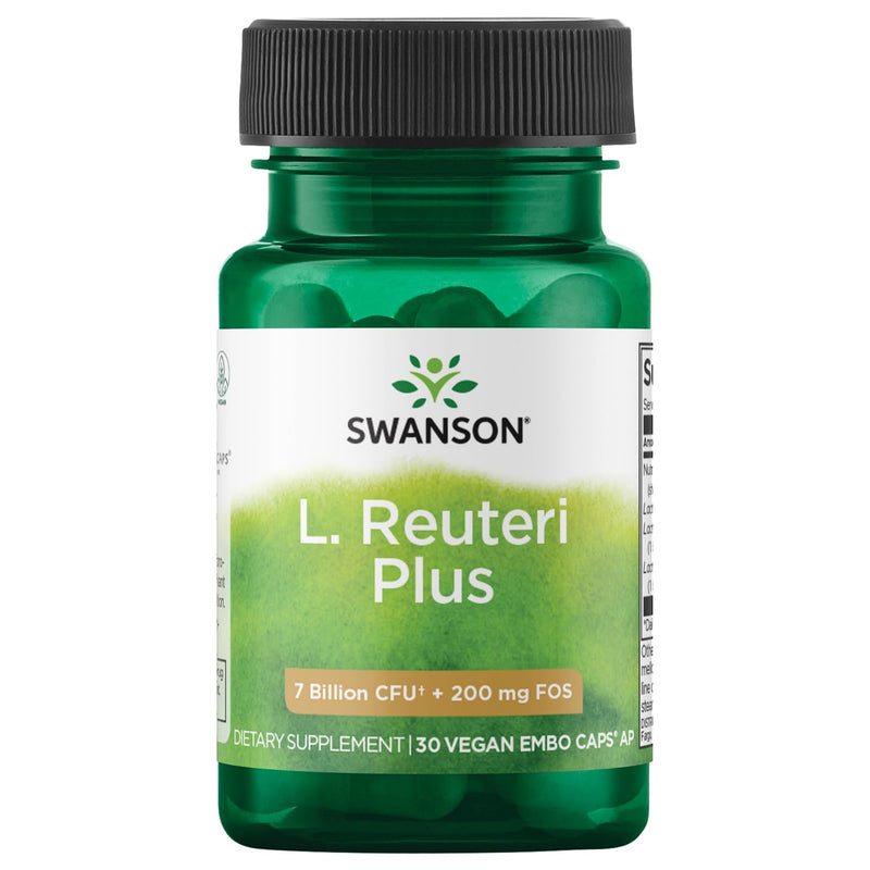 Swanson L. Reuteri Probiotic Plus, 7 Billion CFU, 30 Vegan Capsules | With Lactobacillus Rhamnosus, Acidophilus, and FOS Prebiotic for Gut-Health-Conscious Adults, Full-Spectrum Support 30 Count (Pack of 1)