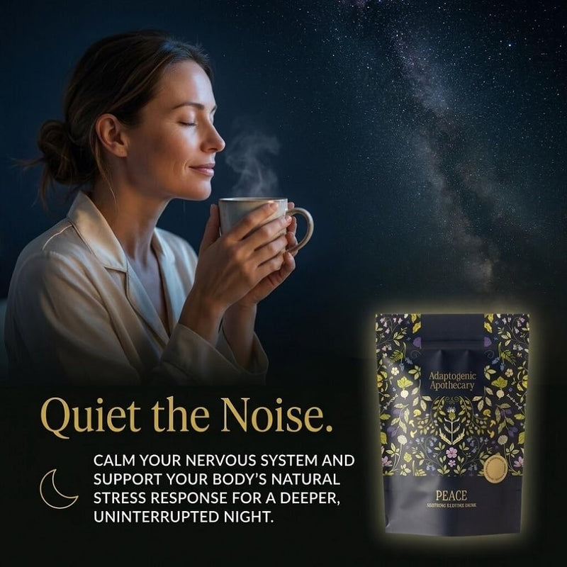 Peace – Bedtime Hot Chocolate with Reishi, Ashwagandha, Jujube, L-Theanine, Magnesium & Cocoa | 20 Servings, 180g | UK-Made, Vegan, Gluten Free.