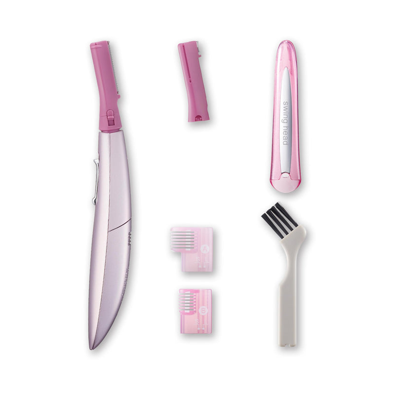 Panasonic Women’s Facial Hair Remover and Eyebrow Trimmer with Pivoting Head, Includes 2 Gentle Blades for Brow and Face and 2 Eyebrow Trim Attachments, Battery-Operated – ES2113PC Pink 5 Piece Set
