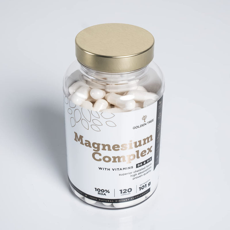 Golden Tree Magnesium Complex – Triple Complex with Magnesium Citrate, Bisglycinate & Malate – High Strength 400 mg with Vitamin D3 & B6 – 120 Capsules 120 count (Pack of 1)