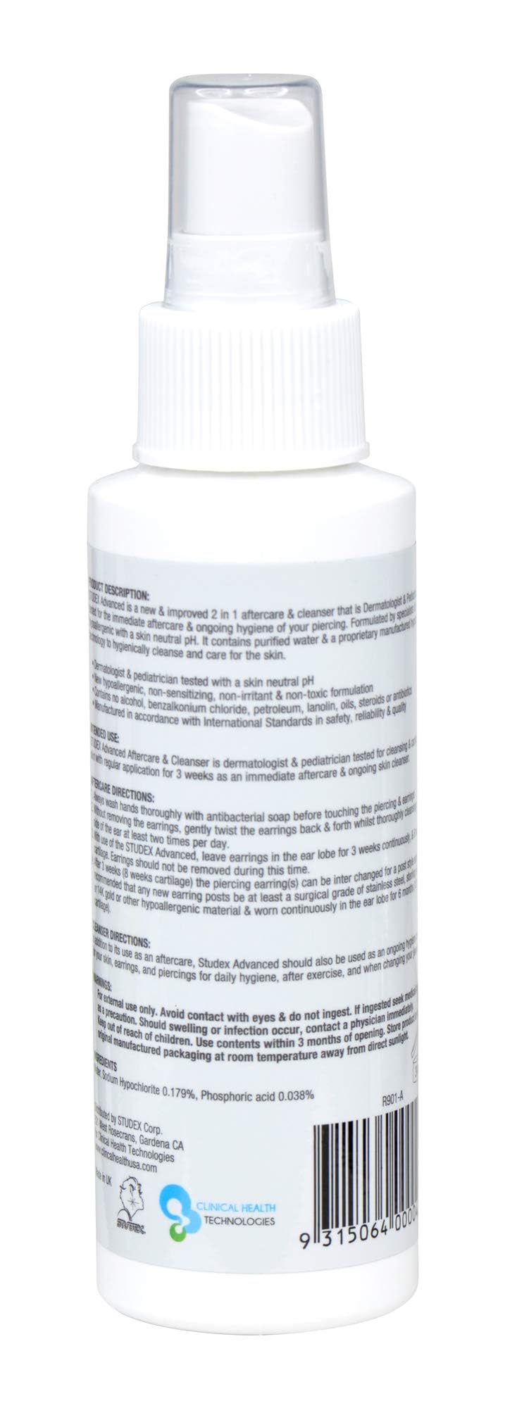 [Australia] - Studex Advanced 2-in-1 Piercing Aftercare & Cleanser – Hypochlorous Spray for Body and Ear Piercing, Hypoallergenic Formula for Sensitive Skin (Pack of 2) 3.4 Fl Oz (Pack of 2) 
