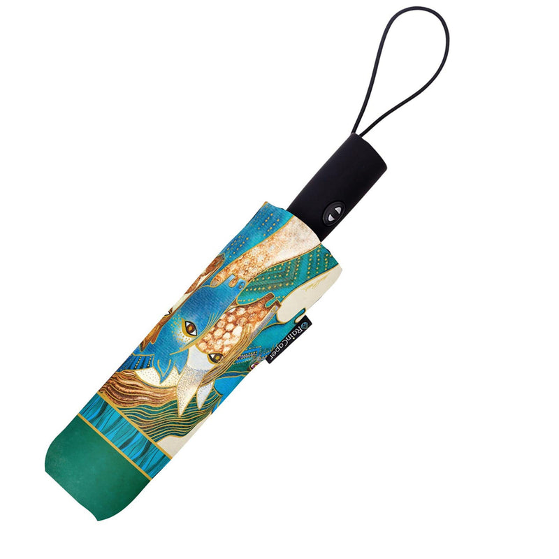 Laurel Burch Windproof Auto Open Close 43” Coverage Folding Travel Umbrella with Matching Sleeve Laurel Burch Sky Mares