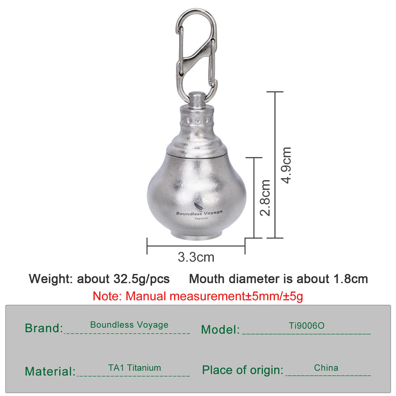iBasingo Titanium Mini Pill Bottle Keychain Ultralight Waterproof Portable Medicine & Vitamin Storage Case for Outdoor Travel Emergency Metal Gourd Design (32.5g) Ti9006O (Silver) Silver