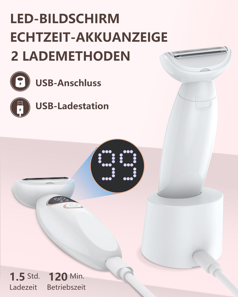 [Australia] - Women's razor, 3-in-1 intimate razor for women, facial hair remover for women, women's razor, electric wet-dry razor, IPX7 waterproof trimmer for women, for bikini area, armpits, legs, USB charging 