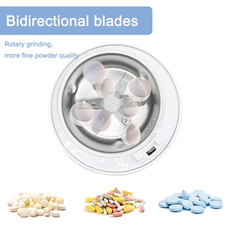 Multifunctional Electric Pill Crusher, Grind and Pulverize Multiple Pills, Small and Large Vitamin Tablets to Grinder Fine Powder, Mortar and Pestle, Crusher for Feeding Tube, Children, Pets (White) White