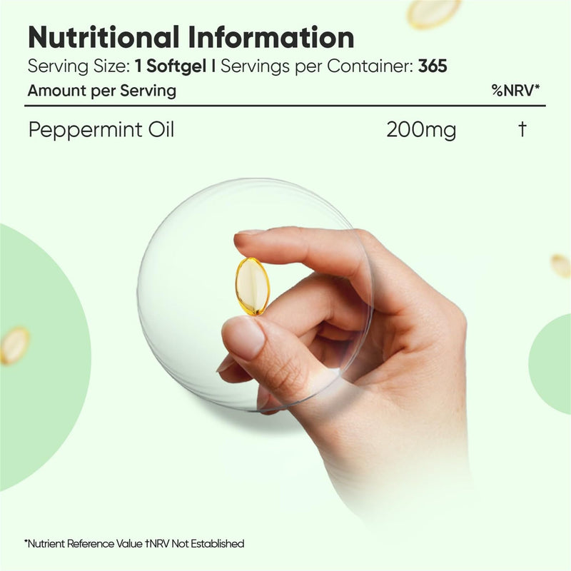 Peppermint Oil Capsules 200mg - 1 Year Supply - 365 Softgels - 1 Per Day - Easy to Consume - Peppermint Oil Softgels - Lactose-Free & Gluten-Free Supplement - Non-GMO & GMP-Approved