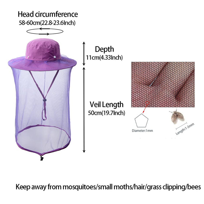 [Australia] - Bee Keeping Beekeeper Veil hat gnats Insect Bug Mosquito Hats Fishing Gardening Cap with Head net Netting mesh Hood Purple 