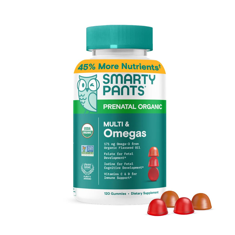 [Australia] - SmartyPants Organic Prenatal Vitamins for Women, Multivitamin Gummies: Biotin, Methylfolate, Omega 3 (ALA), Vitamin D3, C, Vitamin B12, B6, A, K2 & Zinc, Choline, Vegetarian, 120 Count (30 Day Supply) 120 Count (Pack of 1) 