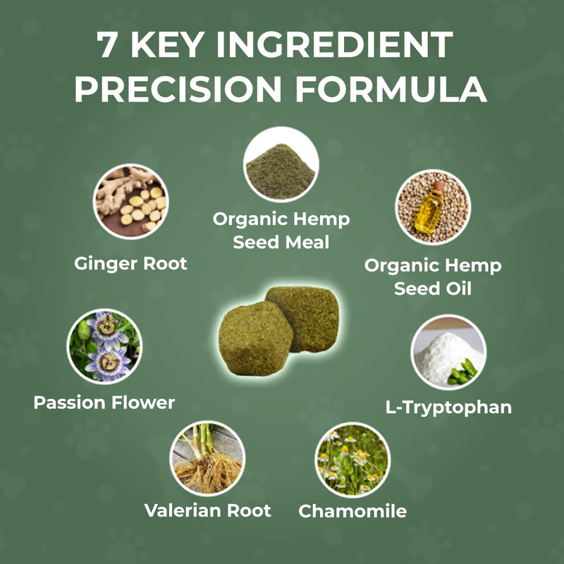 Calming Hemp Chews for Dogs - Relieve Anxiety & Stress - Organic Hemp, Chamomile, Protein Powder, Valerian Root - Natural Calming Aid - Vet Formulated, USA Made - Duck Flavor - 120 Count - PawsPlanet Australia