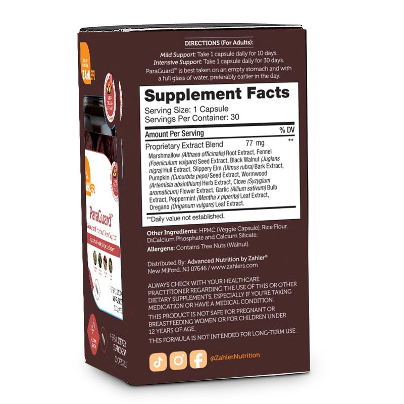 [Australia] - Zahler - ParaGuard Capsules - Gut Health Supplement - Formula has Wormwood, Garlic Bulb, Pumpkin Seed, Clove & More - Natural Support for Humans - Certified Kosher 30 count 30 Count (Pack of 1) 