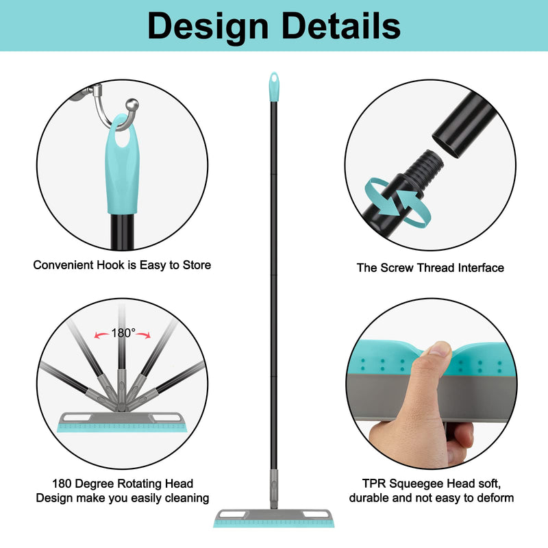 [Australia] - Multifunction Magic Broom, Silicone Floor Squeegee Broom with 59" Long Handle, Scraping Broom for Floor Bathroom Kitchen Shower Tile Pet Hair Fur Marble Glass Water Window Foam Cleaning, Blue Blue Magic Broom 