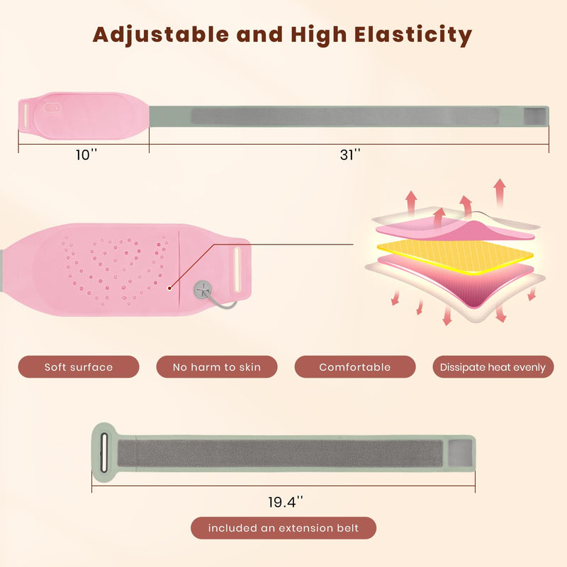 [Australia] - Period Heat Belt, Nalezuns Portable Heating Belt Heat Belt with 3 Heat Levels, USB Rechargeable Washable Electric Heating Pad for Pain Relief During Back, Abdomen/Stomach (Pink) Pink 
