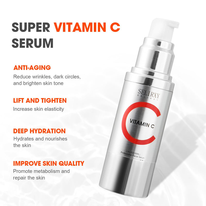 Super Vitamin C Serum for Women over 70, All-In-One Total Package Face Serum for Mature Skin, Hydrating, Lifting, Anti-Aging Reduce Wrinkles Age Spots Unscented