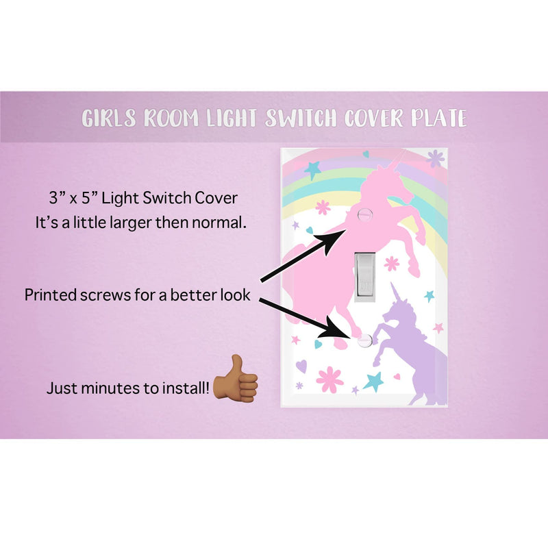 [Australia] - Girls Room Decor Light Switch Cover Plate Kids Room, Decorative Wall Accent for Baby Nursery, Teen Toddler Bedroom Bathroom Playroom (Pastel Unicorn) Pastel Unicorn 