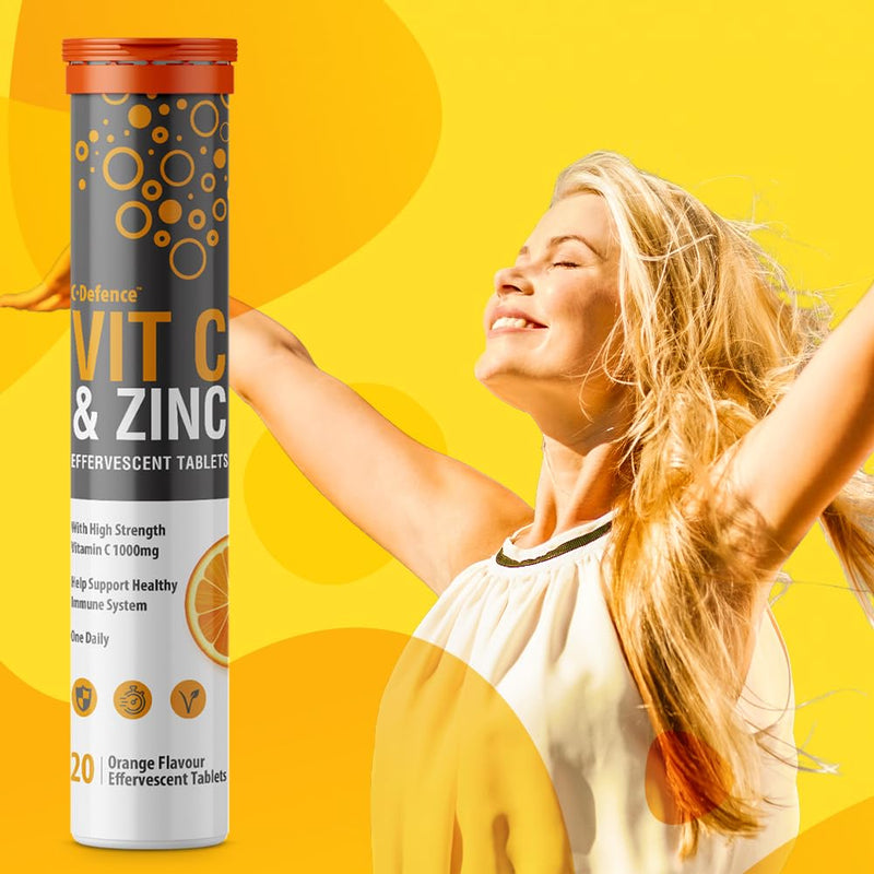 Vitamin C 1000mg & Zinc 15mg Orange Flavour Effervescent Tablets - High Strength Tablets for a Healthy Immune System (4 Tubes) 4