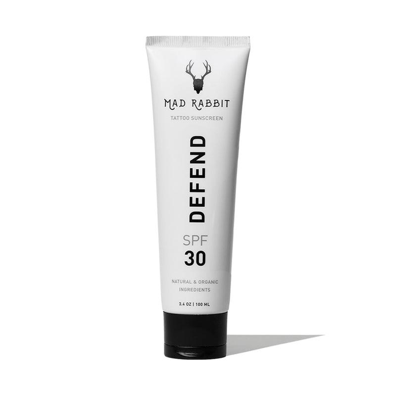[Australia] - Mad Rabbit Defend Tattoo Sunscreen- SPF 30 100mL Tube- All-Natural Mineral Sunscreen Lotion - Tattoo Fade Protection and Moisturizer, Anti-Aging Formula 
