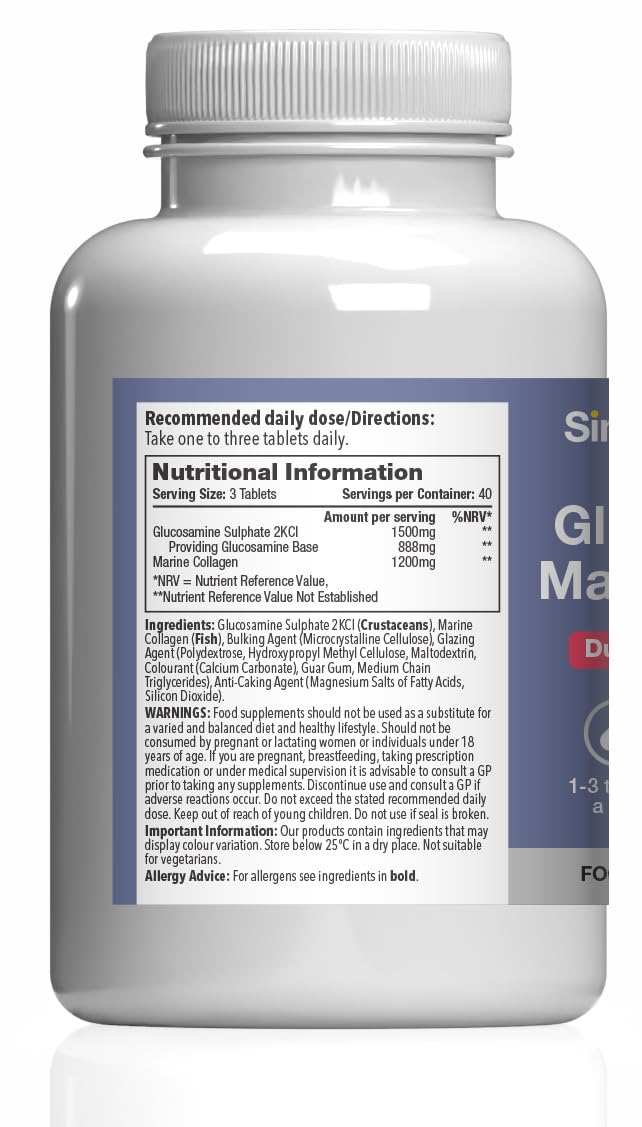 Glucosamine & Marine Collagen | Dual-Action Formula | 240 Fast Absorption Tablets = Up to 8 Months’ Supply | Marine Sourced | Made in The UK in Accordance with GMP Standards Unflavoured 120 count (Pack of 2)