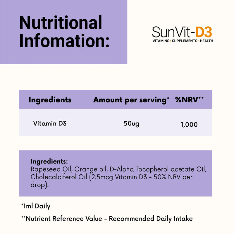 SunVit-D3 Vitamin D3 2000iu Drops - Cholecalciferol Baby Vitamin D Drops, Vitamin D for Kids | Support The Maintenance of Bone, Teeth, Muscle & Immune System | Vitamin D Kids (20ml Orange Flavor)