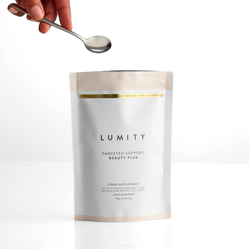 Lumity Beauty Plus - Hair Skin and Nails Vitamins for Women & Men, Collagen Supplements Enhanced with Copper, Vitamin C and Zinc & Selenium - Biotin Hair Growth, Womens Vitamins (Pouch 28 Servings)