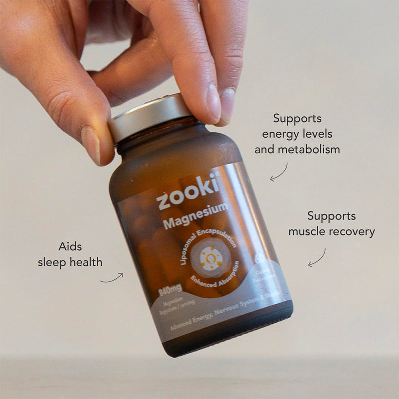 Zooki Liposomal Magnesium Bis-Glycinate 840mg Capsules, High Strength Magnesium Supplement, Sleep Muscle Relaxation Support, Magnesium Bisglycinate Capsules, Vegan Capsules (60 Capsules, 30 Servings)