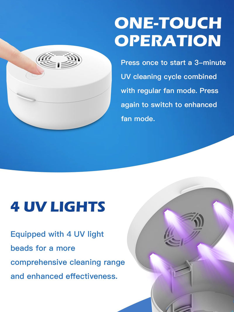 [Australia] - Voraiya UV Retainer Case Braces Box with Fan and Mirror – Compact Dental Case for Aligners, Mouth Guards, Night Guards, and Teeth Braces – White 