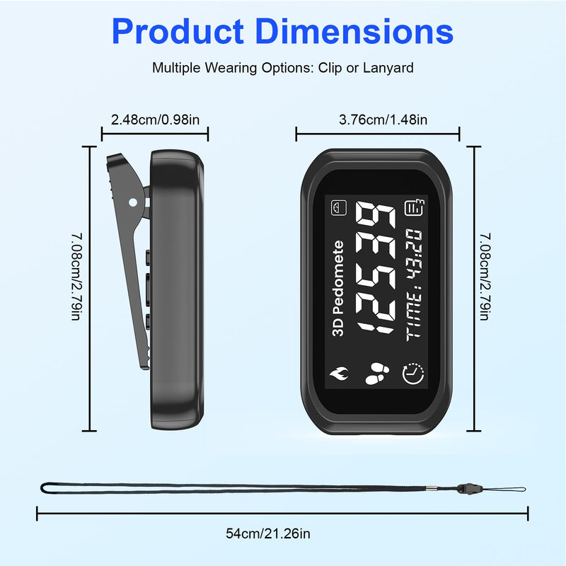 [Australia] - 3D Pedometer Step Counter for Walking, Running & Fitness - Accurate Step & Calorie Tracker with LCD Display, Waist Clip & Armband, Rechargeable Battery - Track Daily Activity & Health Data black 