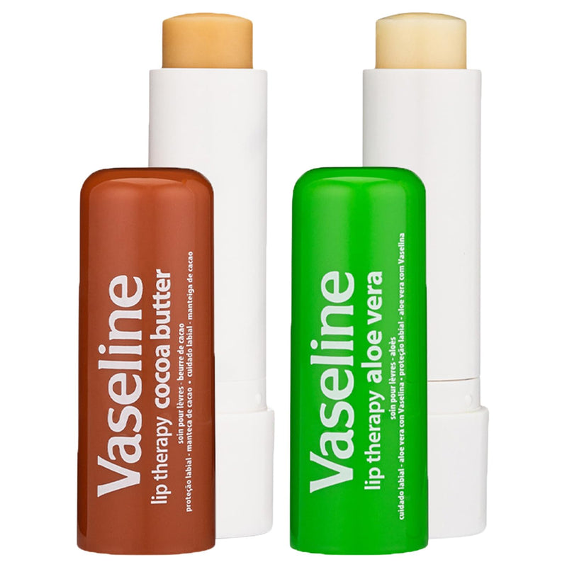 Vaseline Lip Therapy Variety 4-Pack – Cocoa Butter + Aloe Vera Moisturizing Lip Balm with Vitamin E, 0.16 Oz Ea Aloe Vera, Cocoa Butter 0.64 Ounce (4 Count, Pack of 1)
