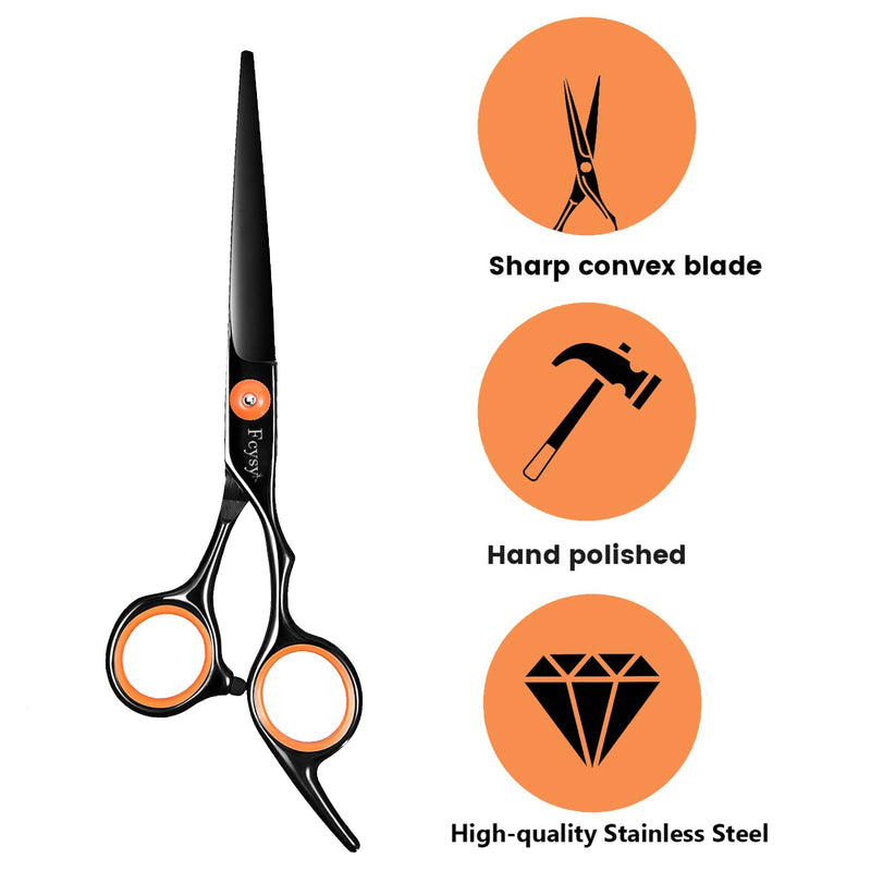 Hair Scissors Thinning Shears for Hair Cutting, Fcysy Professional Barber Blending Shears Kit with Straight Edge Razor Barber Tools, Hairdressing Trimming Scissors for Men Women 11pcs Orangeblack