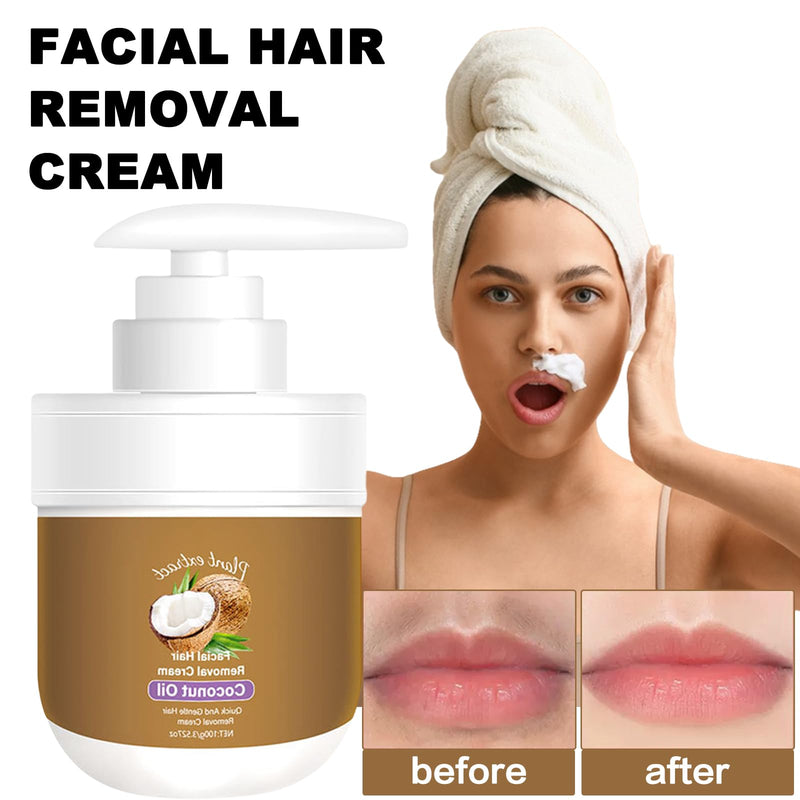 Facial Depilatory Cream, Coconut Hair Remover Cream for Upper Lip and Chin for Women Face Hair Remover for Sensitive Skin Gentle and Non-Irritating 3.52 FL.OZ