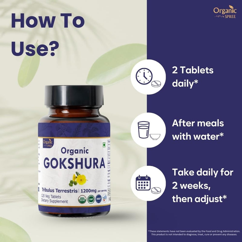 [Australia] - Gokshura 120 Tablets | Tribulus Terrestris (Gokshura) | USDA Organic Certified| Supports Immunity and Strength | Organic and Natural 120tab 120 Count (Pack of 1) 