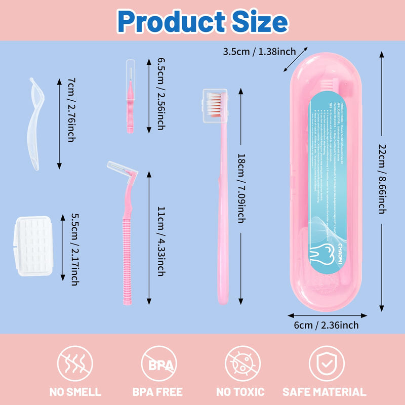 [Australia] - Orthodontic Care Travel Kit | V-Shape Toothbrush with Soft Bristles, Interdental Brushes, Orthodontic Wax, and Breathable Case | Portable Dental Kit for Braces and Aligners（BLUE） Blue Brace Care Kit 