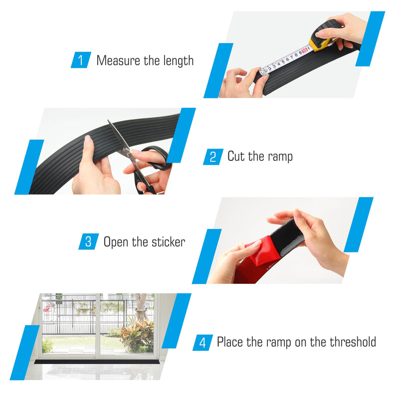 [Australia] - Threshold Ramps for Doorways Self-Adhesive Rubber Ramps for Door Threshold Rubber Door Threshold Ramp for Wheelchair for Doorways, Curb, Power Scooters, Bathroom (Black, 0.4'' Rise-3.3Ft Long) Black 