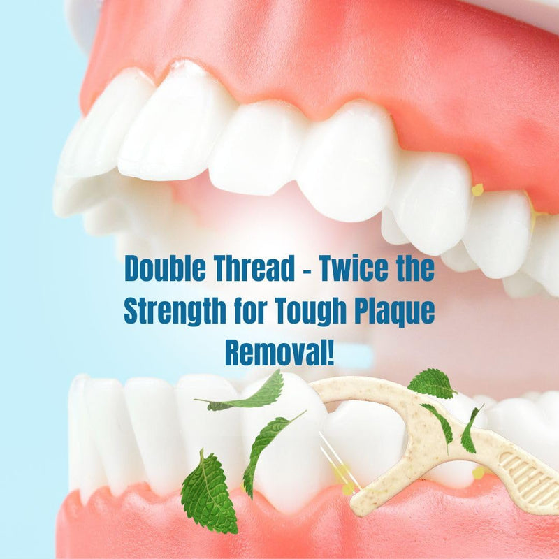 [Australia] - Twin Line Biodegradable Floss Picks (220 Count) - Compostable Tooth Flossers Minty Fresh-Double Thread 2X The Clean | Bonus Travel Case | Thing Thread Glide Easy & Shred-Resistant Mint- Double Thread 