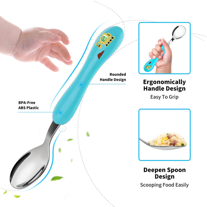 [Australia] - Lehoo Castle Toddler Utensils, 6pcs Kids Silverware, Safe Stainless Steel Fork and Spoon Set, Children Flatware Set, Includes 3 Spoons and 3 Forks (Dinosaur) Blue + Green 