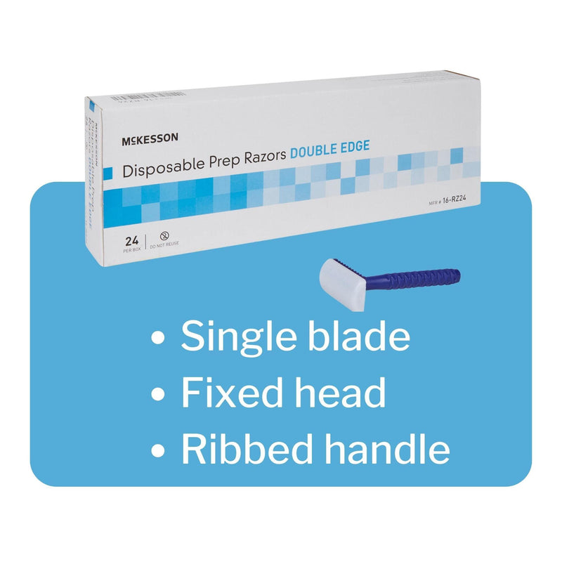 [Australia] - McKesson Disposable Razors [24 Count] Prep Shaving Razor, Single Blade Double Edge, Stainless Steel Blade, For Men and Women, Bulk, Blue 