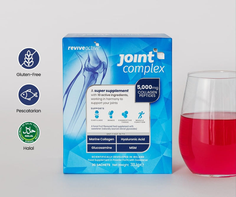 Revive Active Joint Supplement Complex with Marine Collagen, Hyaluronic Acid, Glucosamine - A Daily Sachet - Contributes to The Support of Joints, Cartilage, Bones & Muscle Function - 30 Days Supply