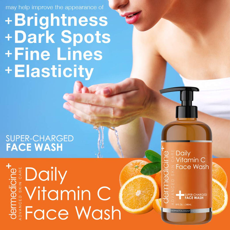 Vitamin C Face Wash with Retinol, Daily Cleanser, 8 fl oz, 240 ml | Marine and plant extracts, helps brighten the look of skin and balance the appearance of complexion