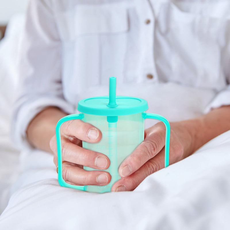 [Australia] - Ysglory 3 Pcs Spill Proof Cups for Adults 12 Oz Plastic Elderly Sippy Cup with 2 Handles Straw and Lid Dysphagia Drinking Cups for Home Hospital Disabled Patients 