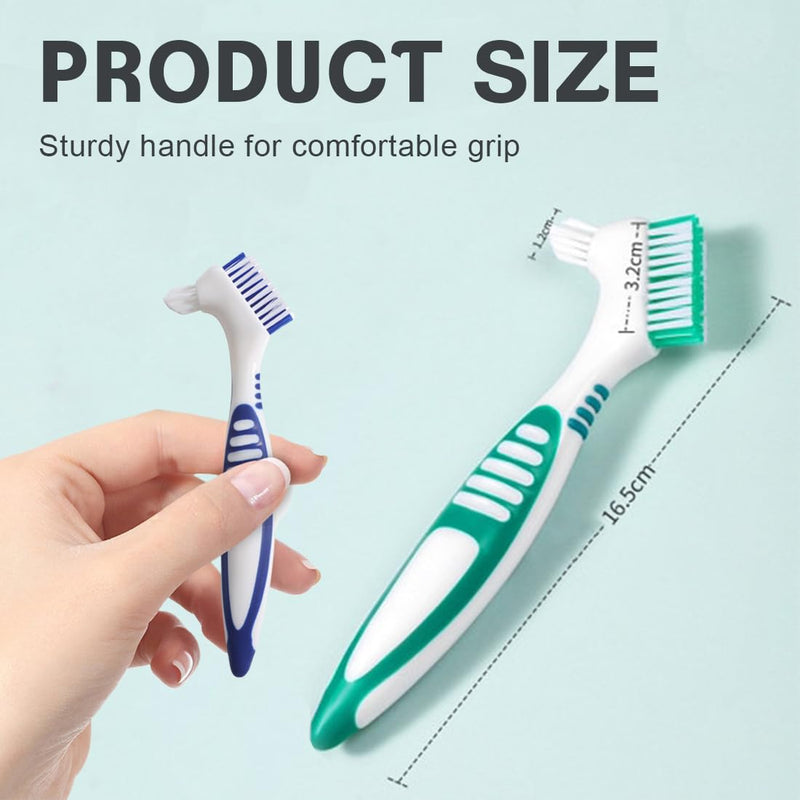 [Australia] - Pack of 4 portable denture cleaning brushes with moderate multi-layer bristles, portable double-sided denture brush for denture care 