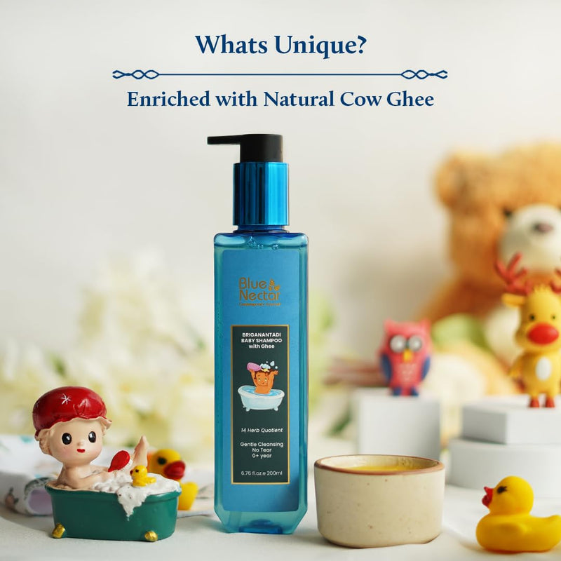 [Australia] - Blue Nectar Baby Shampoo for Kids with Natural Ghee | No Tear Formula | Natural Baby Care Product for New Born | For 0+ Years | Mild Shampoo for Dry & Sensitive Skin (6.76 Fl Oz, 14 Herbs) 