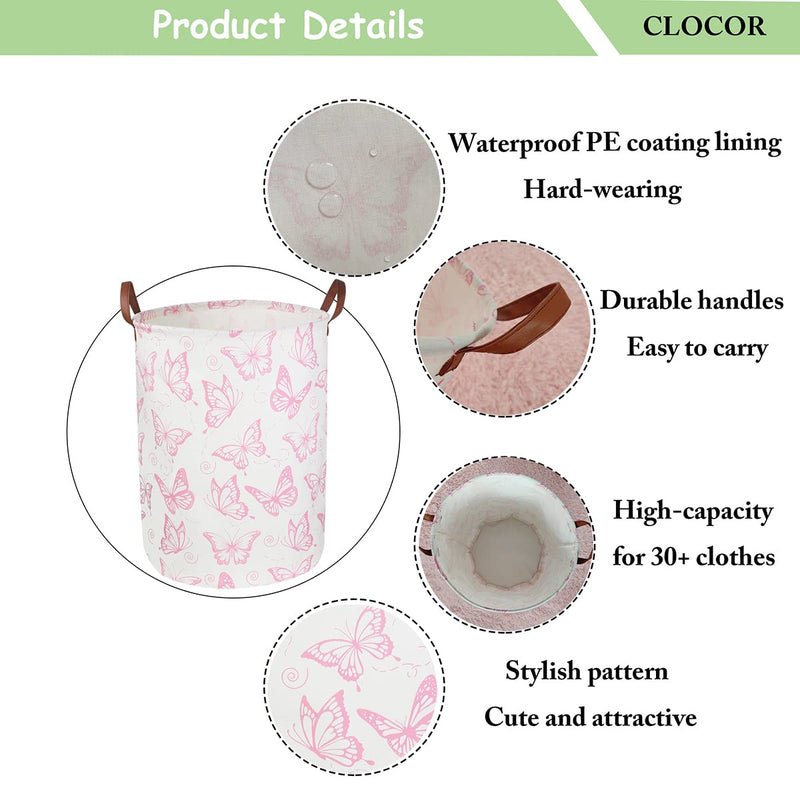 [Australia] - Pink Laundry Basket,Waterproof Nursery Hamper for Baby Girl ,Collapsible Storage Baskets for Girls Bedroom,Kids Toys Storage Bin,Room Decor,Gift Basket（Pink Butterfly 1 Pink Butterfly 