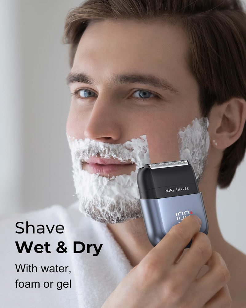 [Australia] - Men's Foil Shavers,Mini Electric foil Shaver for Men, Compact Face, IPX7 Waterproof Wet&Dry Cordless Razor, LED Display, USB-C Fast Rechargeable,Electric foil Shaver,3 Razor Rechargeable 