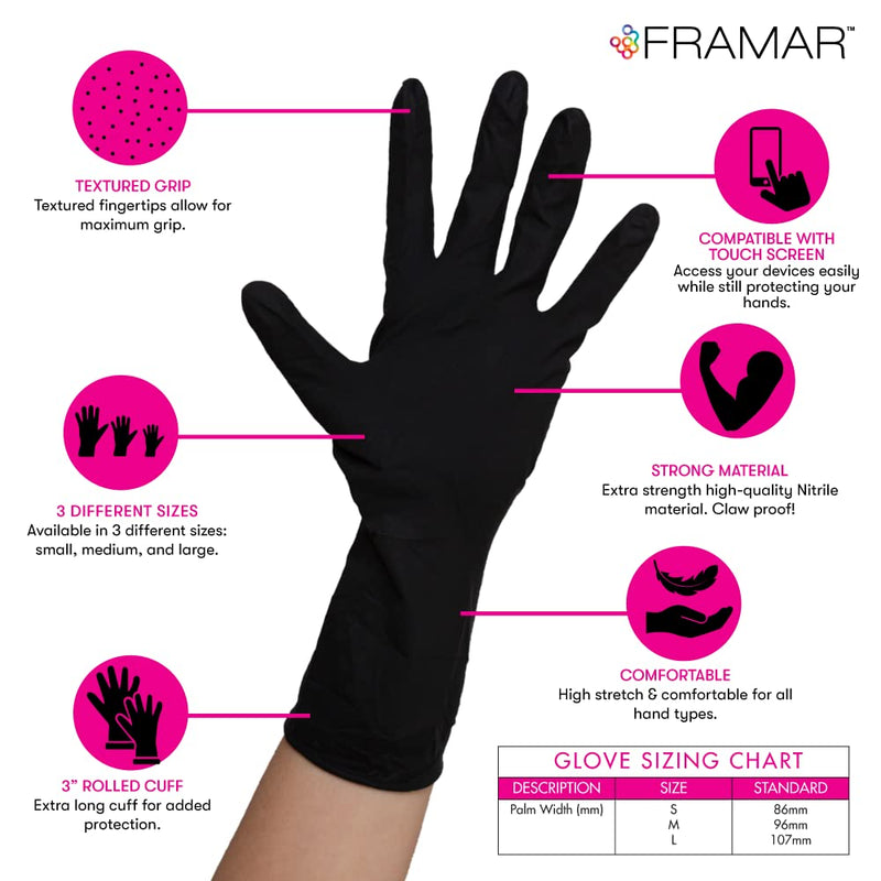 [Australia] - FRAMAR Powder Free Nitrile Gloves – 12 INCH Black Gloves Disposable Latex Free, Non Latex Gloves, Nitrile Gloves Medium Latex Free Gloves Medium, Guantes Desechables Medium Nitrile Gloves Medium (Pack of 100) 