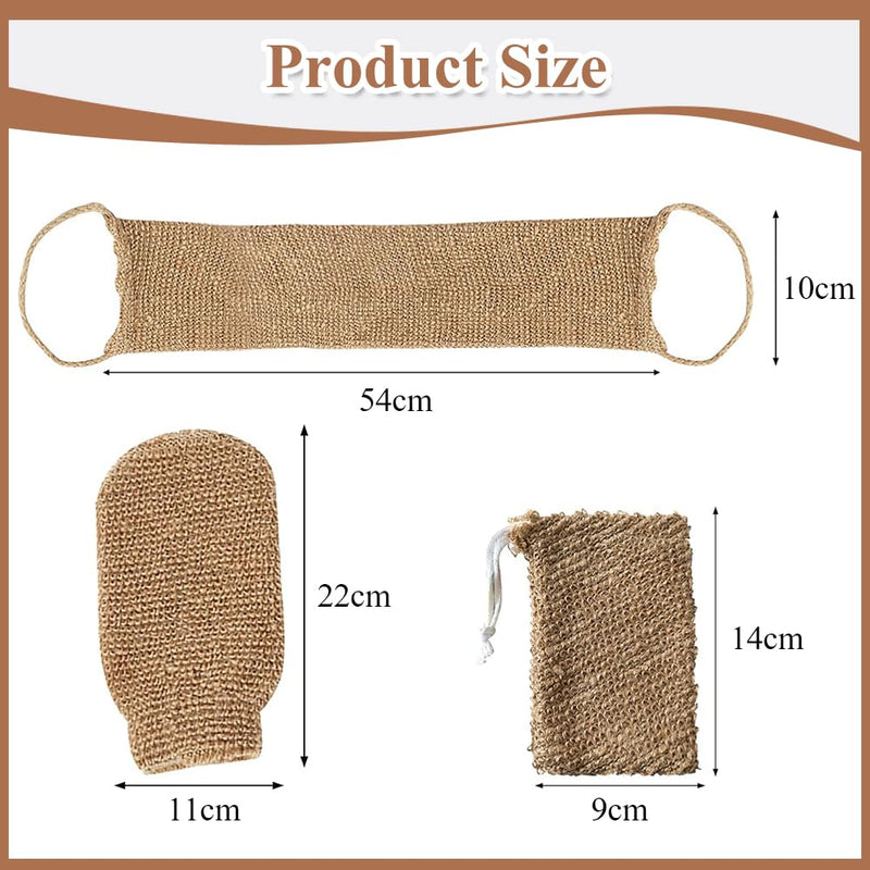 [Australia] - NOCHME Peeling Glove Set for Body, Natural Jute Sisal Hamam Peeling Gloves Mitts Back Strips Foam Net Gentle, Exfoliating Glove Effective Comfortable Peeling Set 