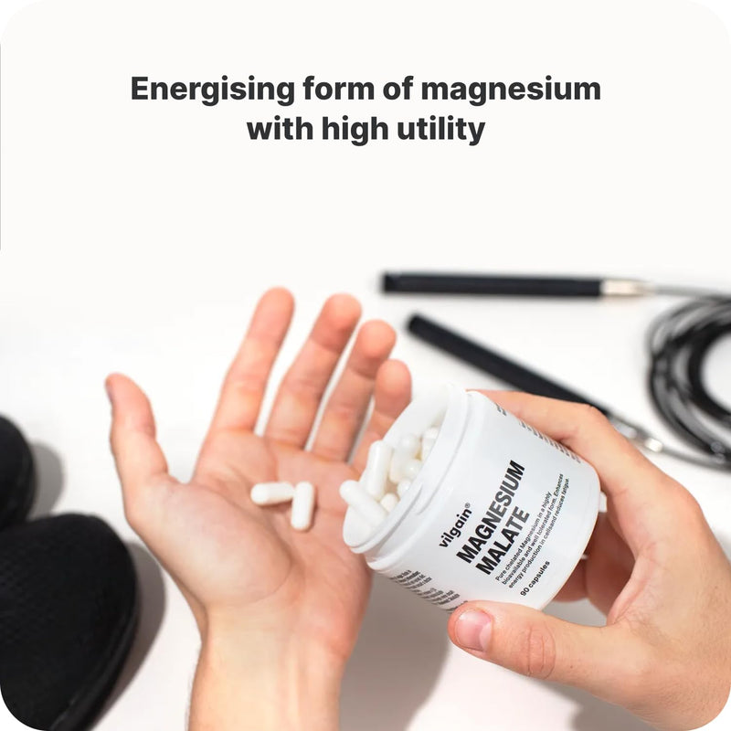 Vilgain Magnesium Malate - energising Form of Magnesium, in chelated Form with high Absorption, Reduces Tiredness and Fatigue, Supports Cell Renewal