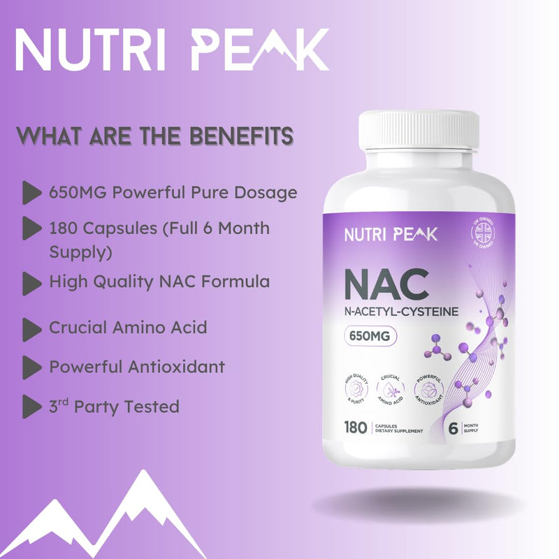 Max Strength NAC Supplement | 650MG | 180 Capsules | N-Acetyl-Cysteine | Antioxidant & Glutathione Support | Amino Acid | Cysteine Supplement| Vegan & Gluten Free